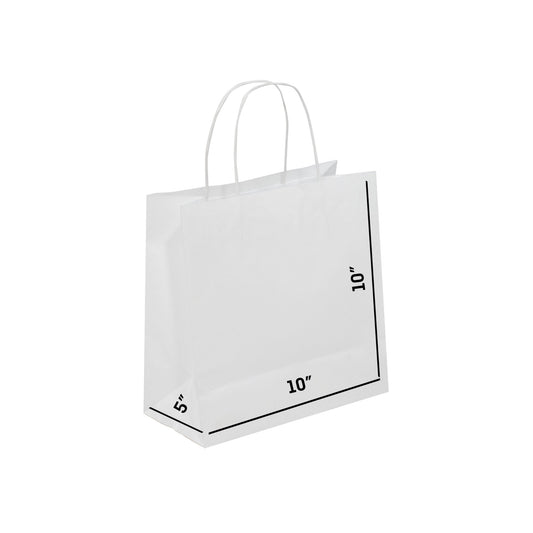 WHITE Twisted Handle White Paper Bags, ESRA, 10" x 5" x 10"H - Jet Paper Bags