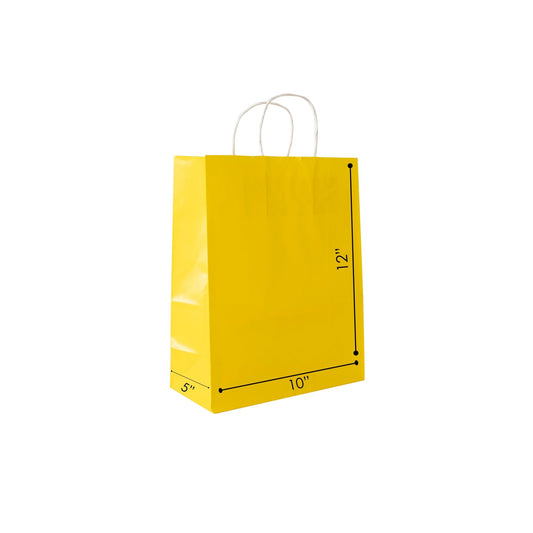 YELLOW Colored Paper Bags with Twisted Handles - 10" x 5" x 12H“ - Jet Paper Bags