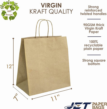 BROWN Paper Bags with Twisted Handles -TARA- 11" x 7" x 12" H