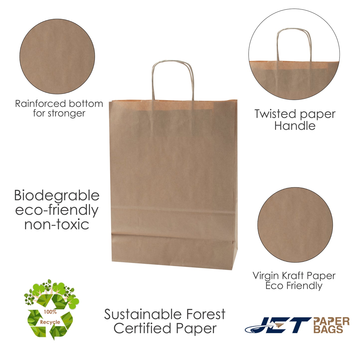 BROWN Paper Bags with twisted Handles -ELLA- 10" x 5" x 13"H