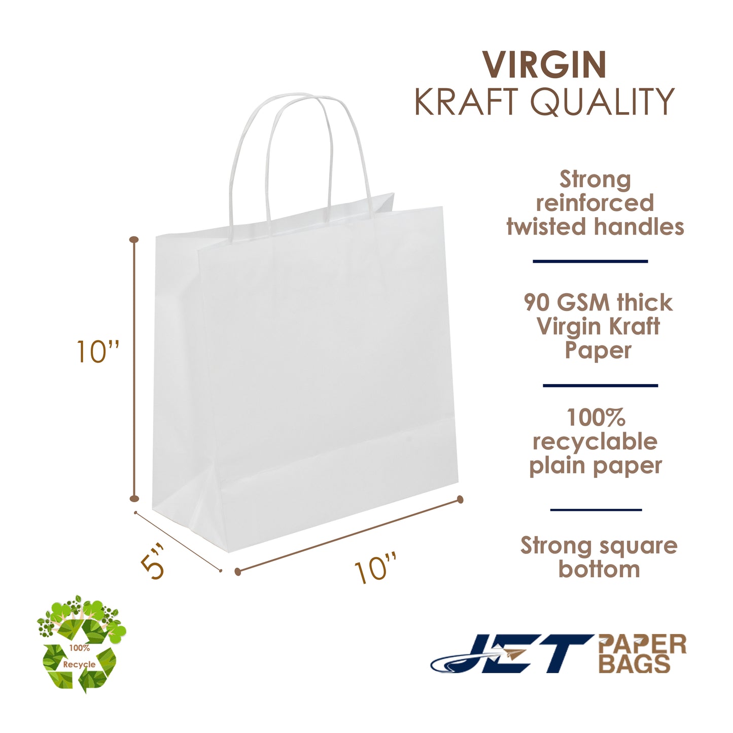 WHITE Twisted Handle White Paper Bags, ESRA, 10" x 5" x 10"H