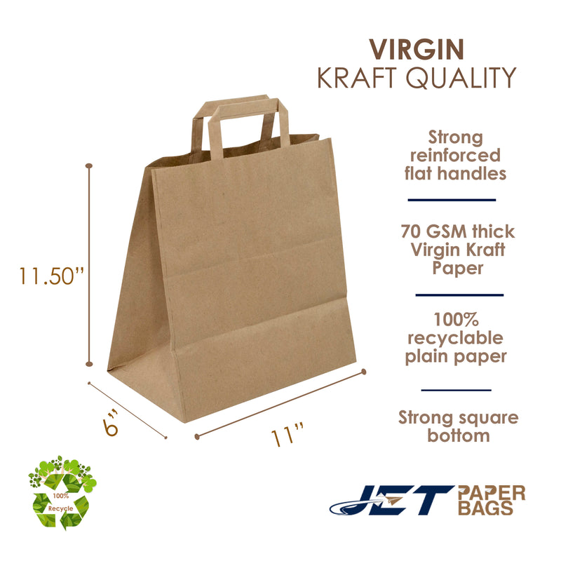 BROWN Economic Paper Bags with FLAT Handles - LEO -11x6x11.5