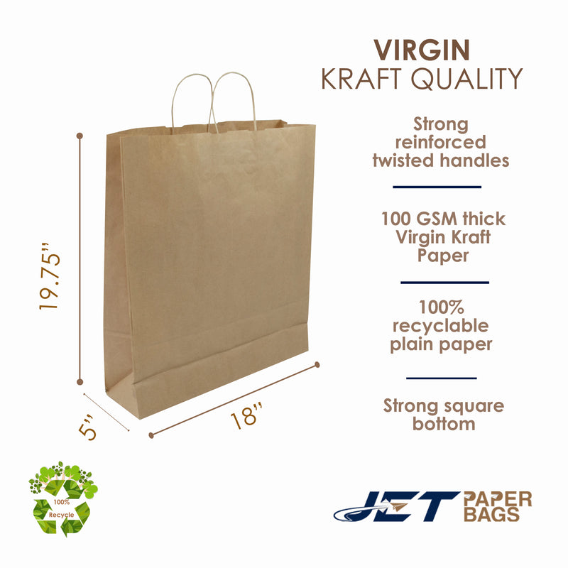 BROWN Large Paper Bags with Twisted Handles -VERA-18" x 5" x 19.75 H"