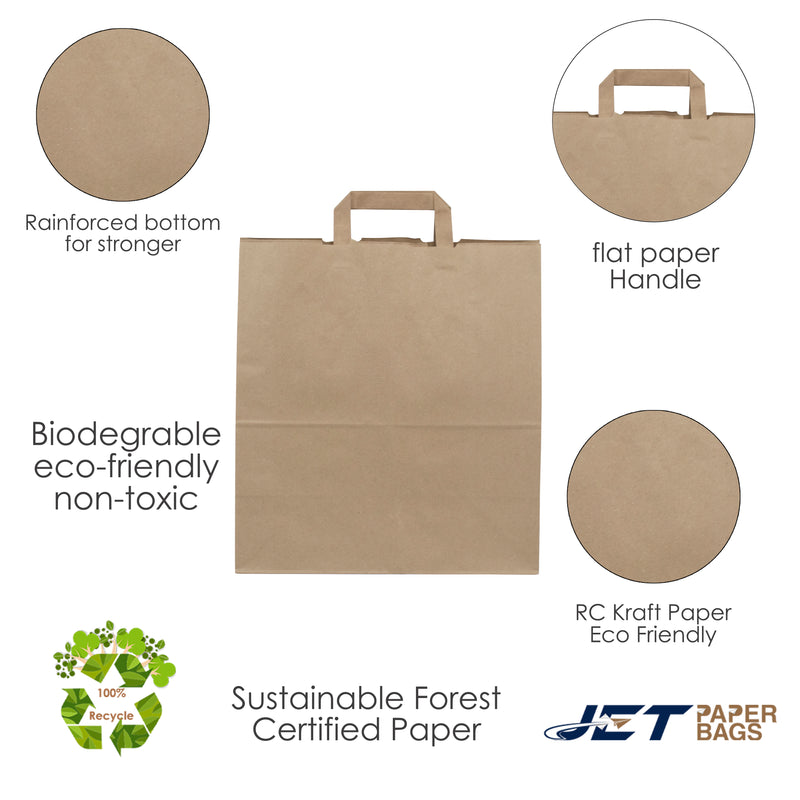 BROWN Paper Bags with Flat Handles -MAX-13" x 6" x 15"H