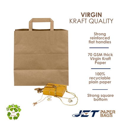 BROWN Economic Paper Bags with FLAT Handles - LEO -11x6x11.5