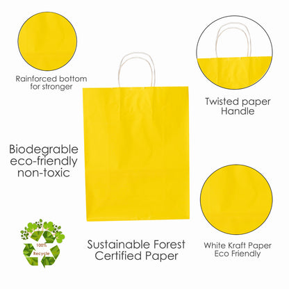 YELLOW Colored Paper Bags with Twisted Handles - 10" x 5" x 12H“