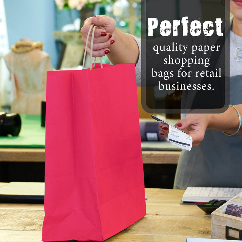 Bright Pink (Fuchsia) Colored Paper Bag with Twisted Handles - 10" x 5" x 12H"