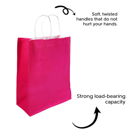 Bright Pink (Fuchsia) Colored Paper Bag with Twisted Handles - 10" x 5" x 12H"