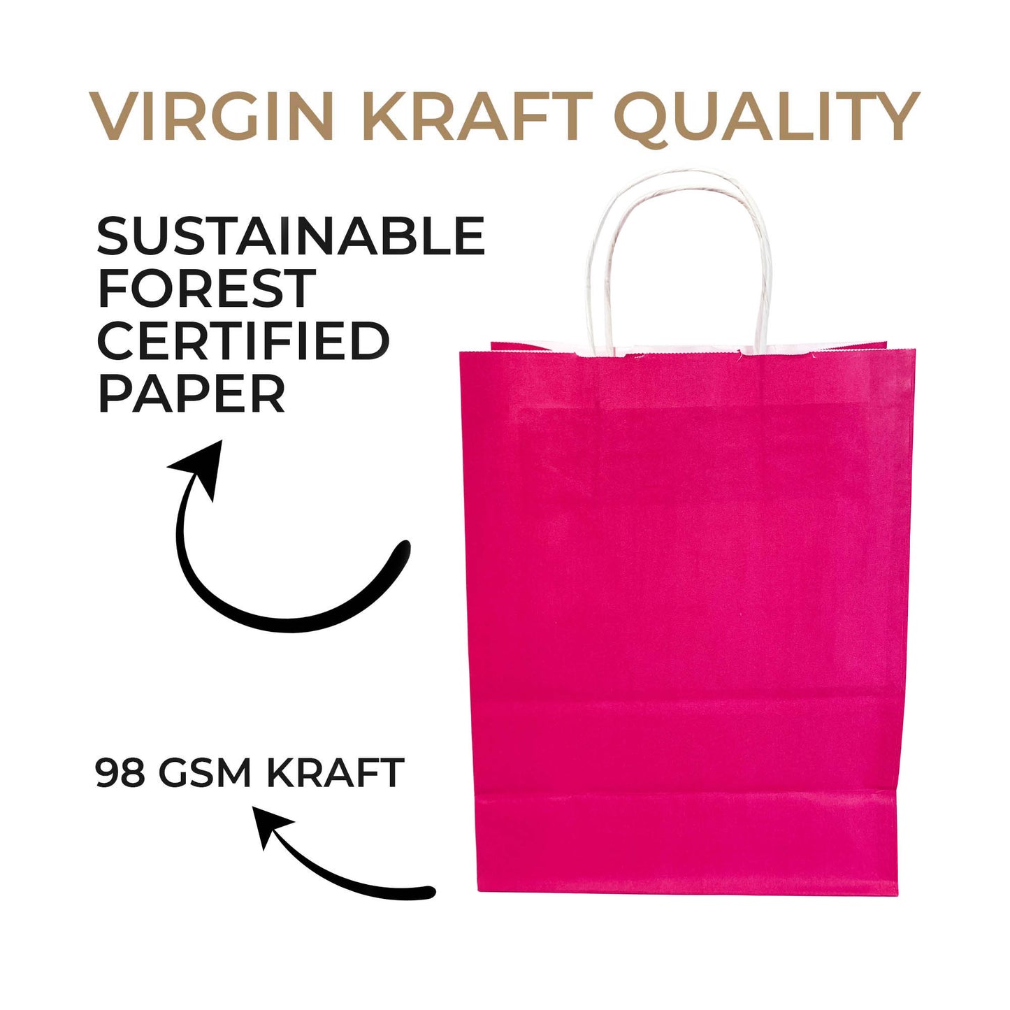 Bright Pink (Fuchsia) Colored Paper Bag with Twisted Handles - 10" x 5" x 12H"