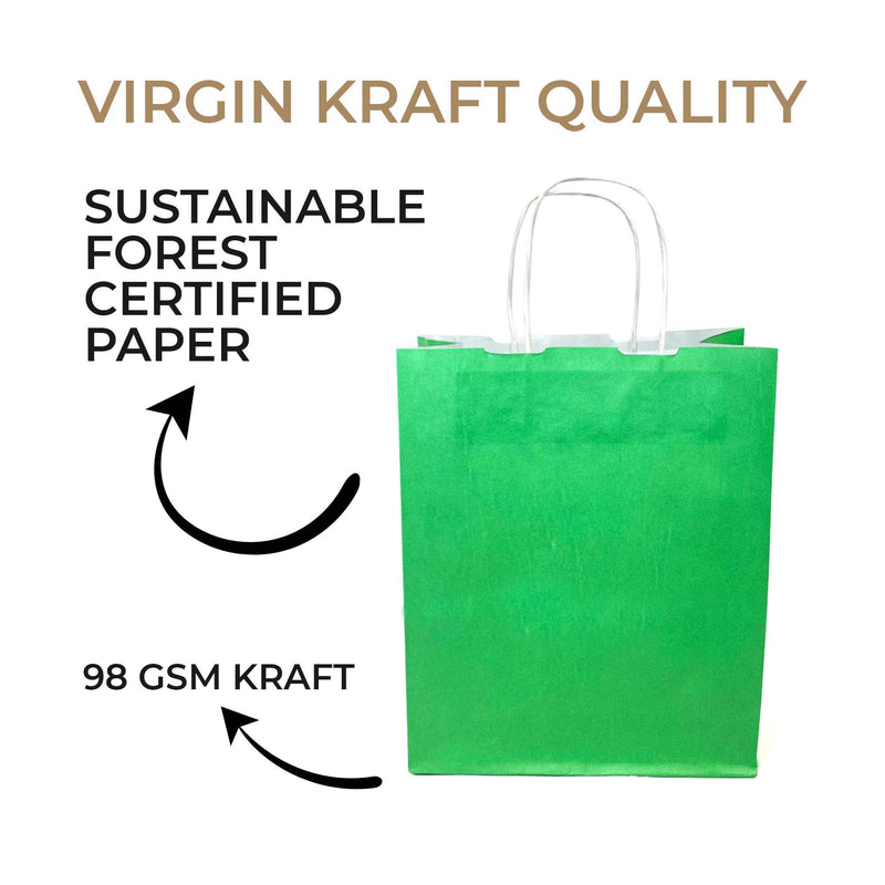 10" x 5" x 12H“ - GREEN Colored Paper Bags with Twisted Handles