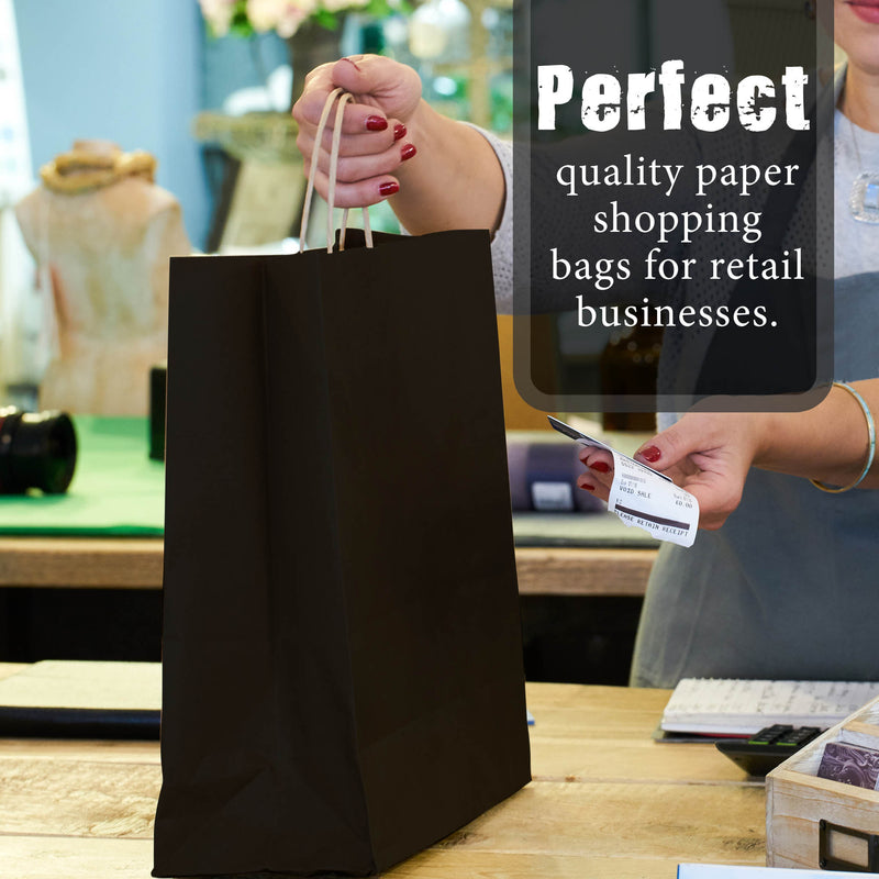 12" x 5" x 16H“ BLACK Colored Paper Bags with Twisted Handles