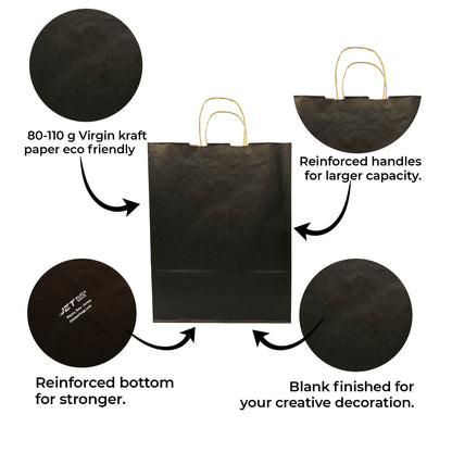 BLACK Colored Paper Bags with Twisted Handles- 12" x 5" x 16H“