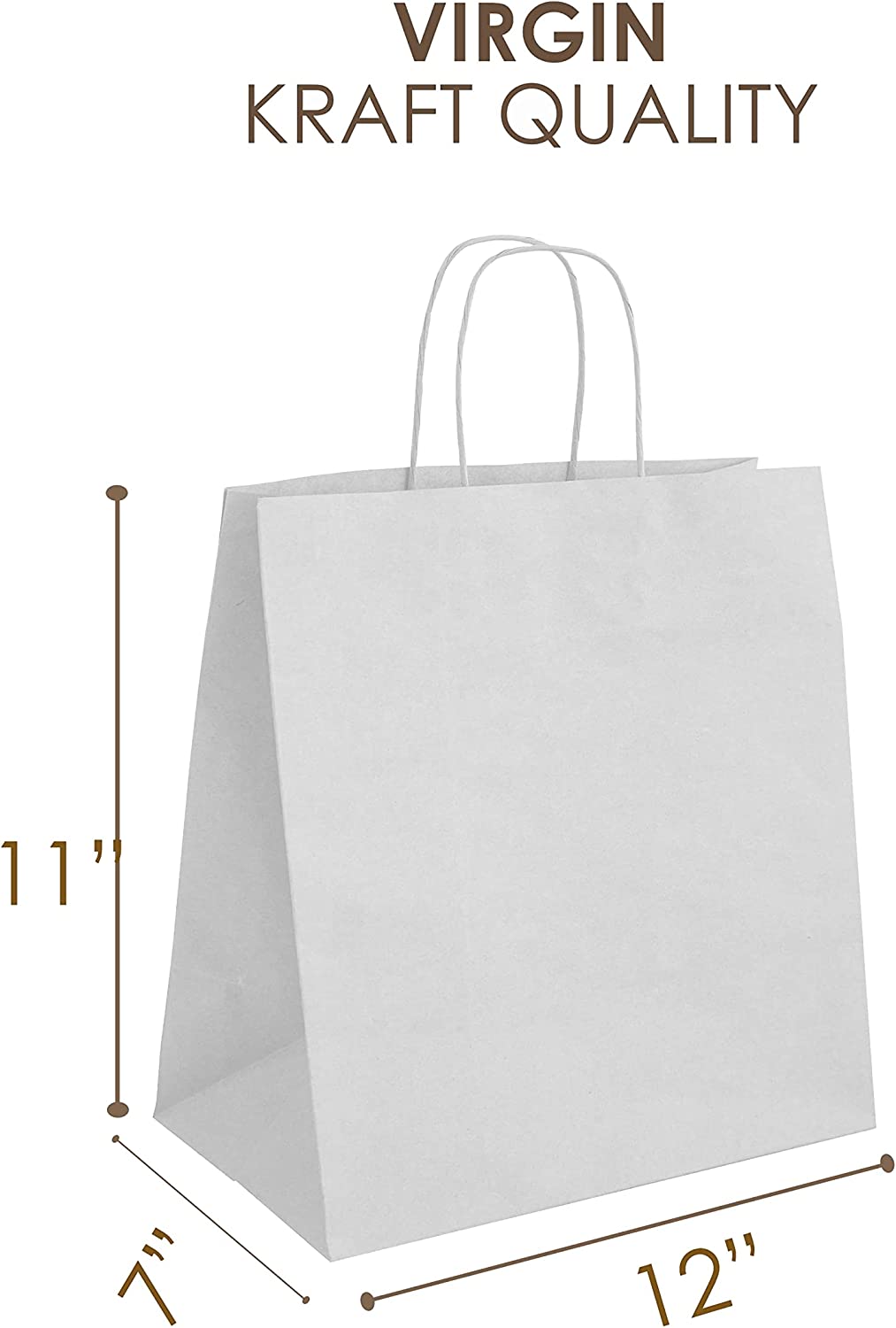 WHITE Paper Bags with Twisted Handles - DINA-11" x 7" x 12"H