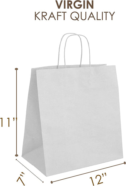 WHITE Paper Bags with Twisted Handles - DINA-11" x 7" x 12"H