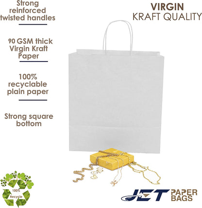 WHITE Paper Bags with Twisted Handles - DINA-11" x 7" x 12"H