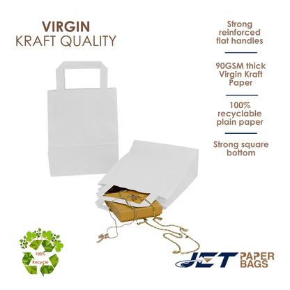 WHITE Paper Bags with Flat Handles -GEO-7x4x9