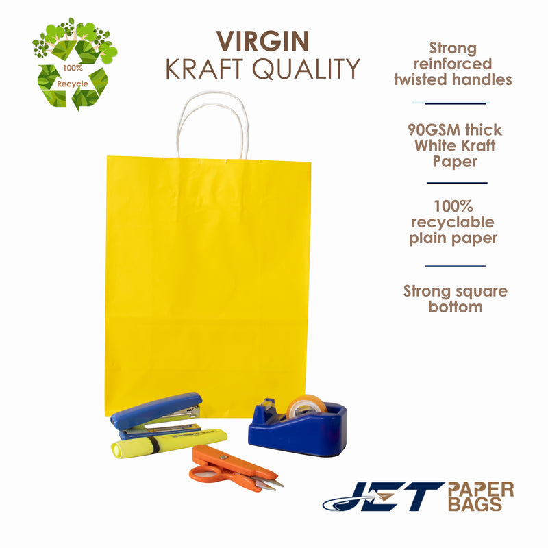 YELLOW Colored Paper Bags with Twisted Handles - 10" x 5" x 12H“