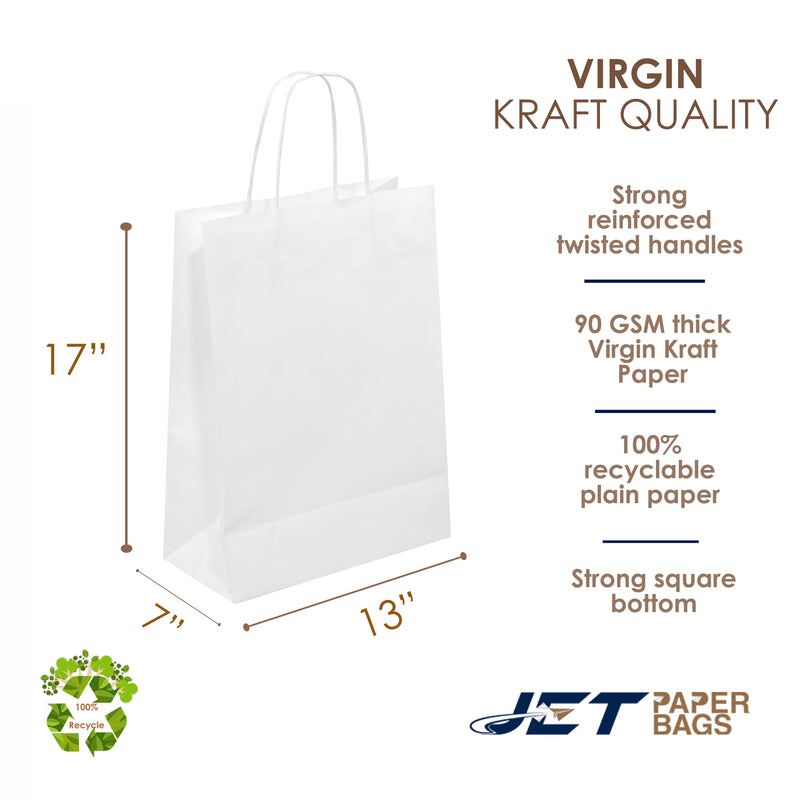 WHITE Paper Bags with Twisted Handles -GALA-13" x 7" x 17"H