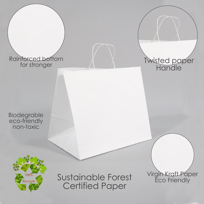 WHITE Paper Bags with Twisted Handles -HYDI-15" x 10" x 12" H