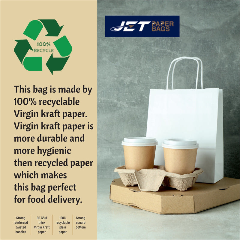 WHITE Twisted Handle White Paper Bags, ESRA, 10" x 5" x 10"H
