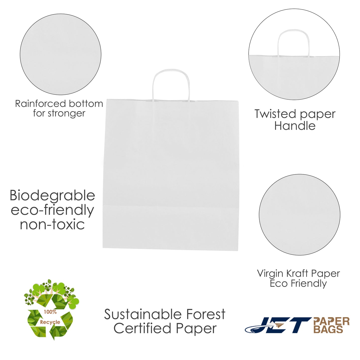 WHITE Paper Bag with Twisted Handles -JUNA-15" x 10" x 15.75"H