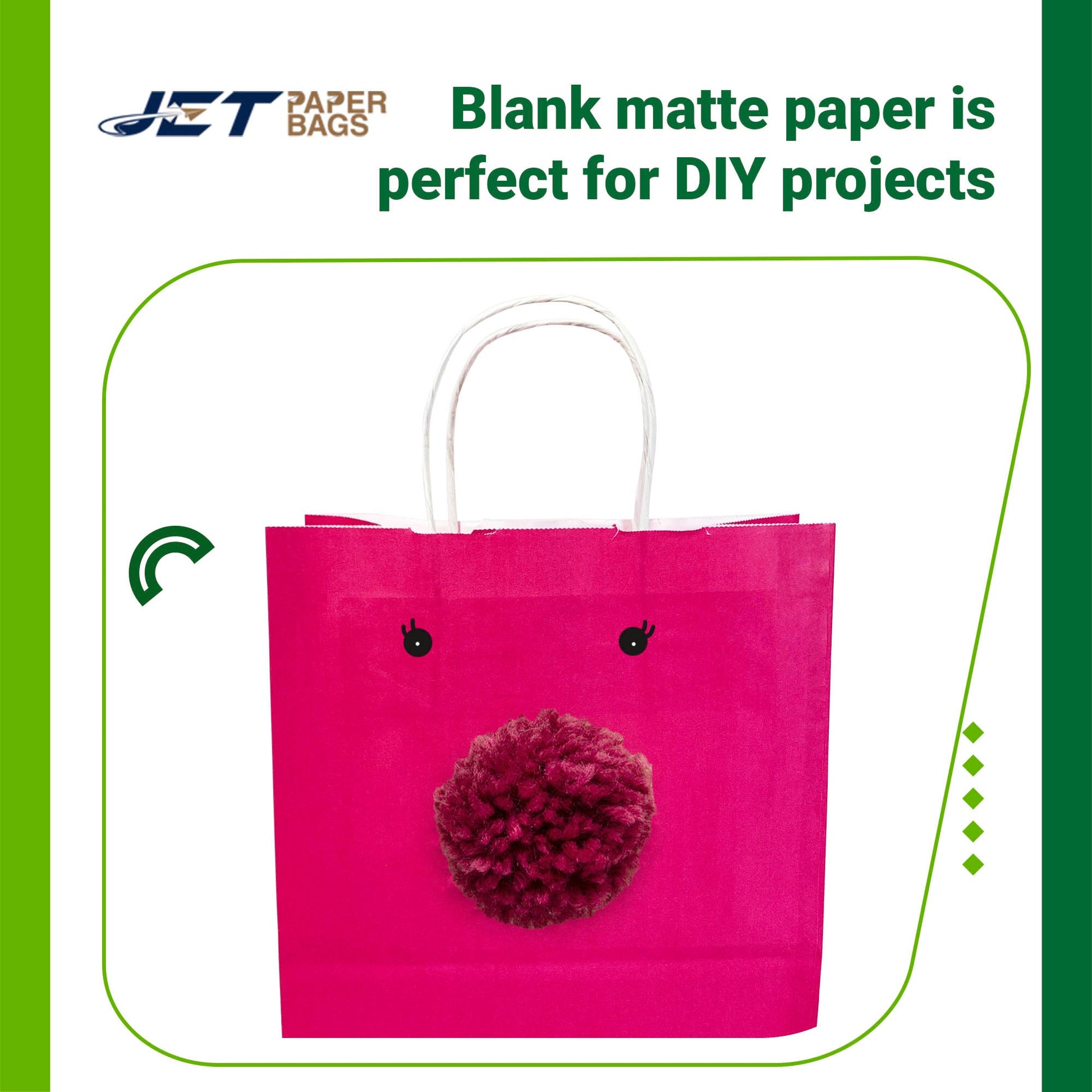 Bright Pink (Fuchsia) Colored Paper Bag with Twisted Handles - 10" x 5" x 12H" - Jet Paper Bags