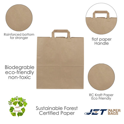BROWN Paper Bags with Flat Handles - MAX - 13" x 6" x 15"H - Jet Paper Bags