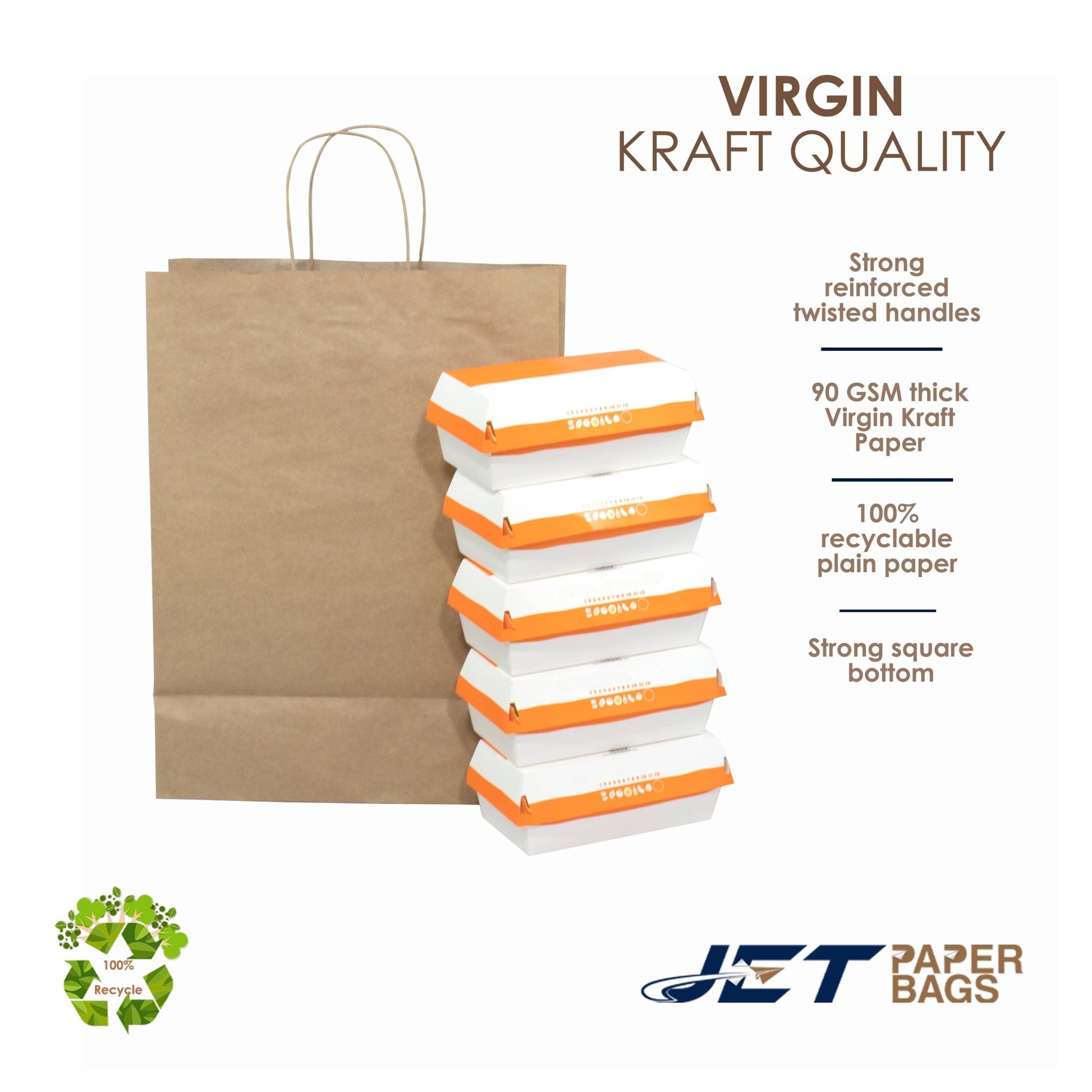 BROWN Paper Bags with Twisted Handles - MIRA - 13" x 7" x 17H" - Jet Paper Bags
