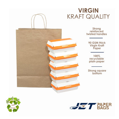 BROWN Paper Bags with Twisted Handles - MIRA - 13" x 7" x 17H" - Jet Paper Bags