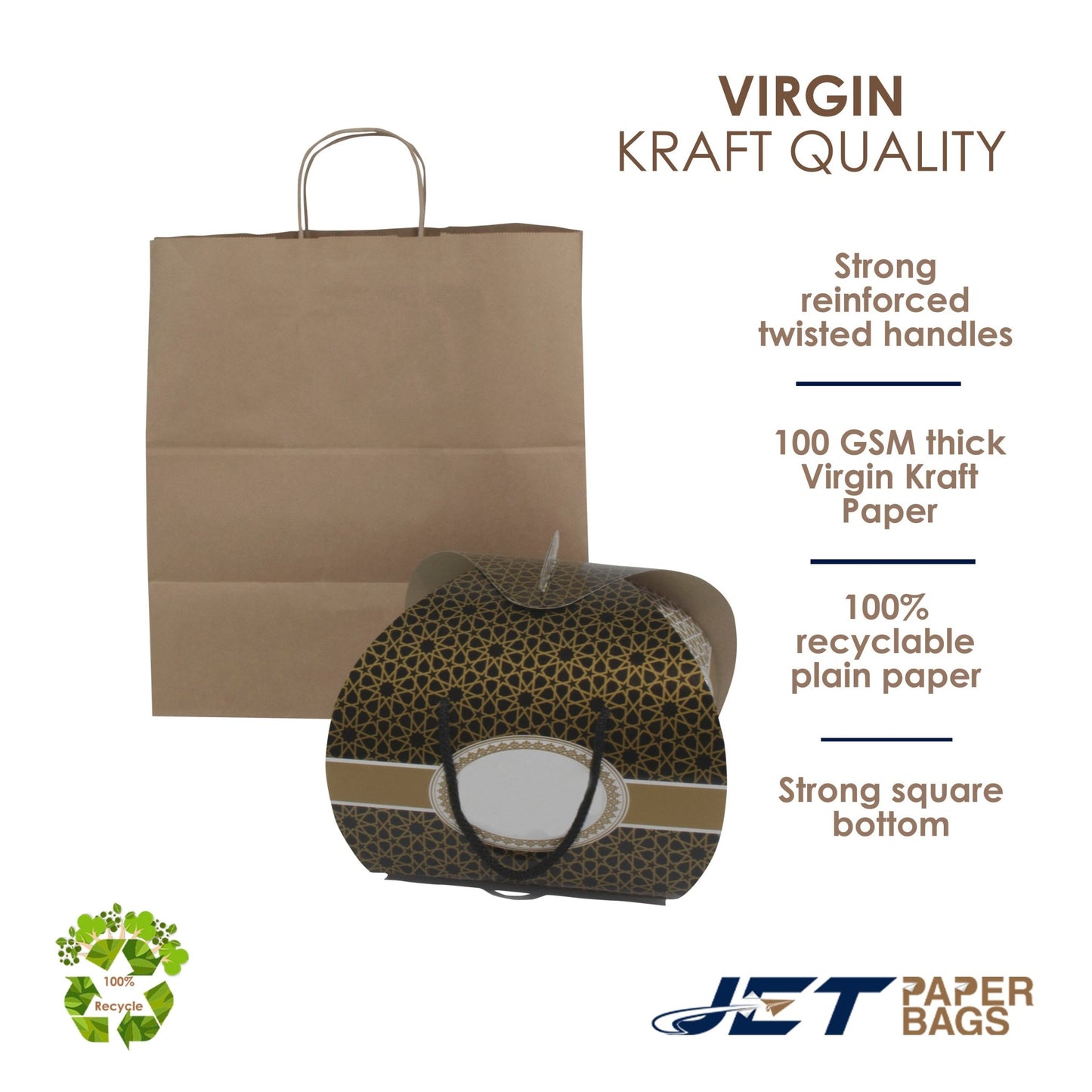 BROWN Paper Bags with Twisted Handles - ROSA - 14" x 9" x 16"H - Jet Paper Bags