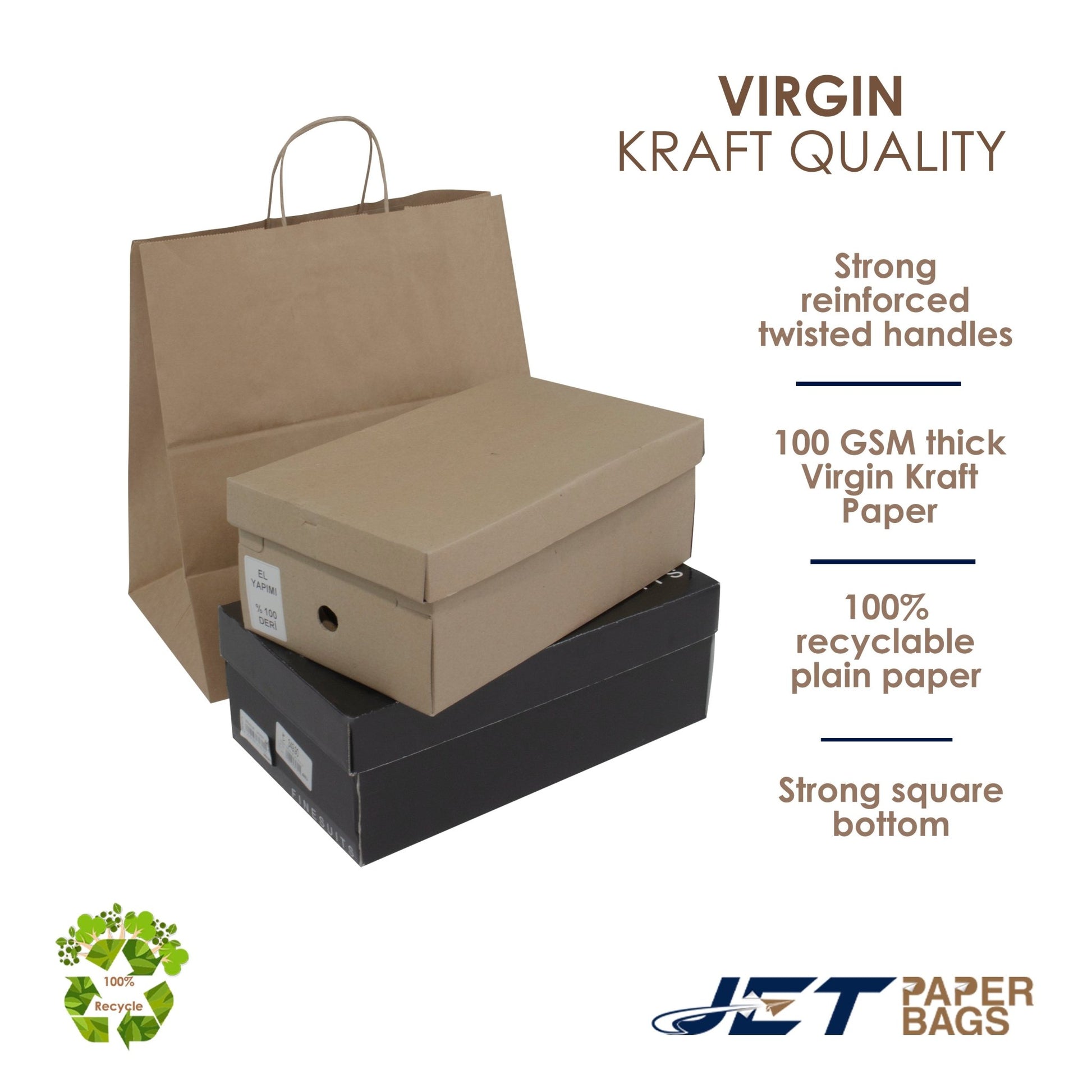 BROWN Paper Bags with Twisted Handles - ROSA - 14" x 9" x 16"H - Jet Paper Bags