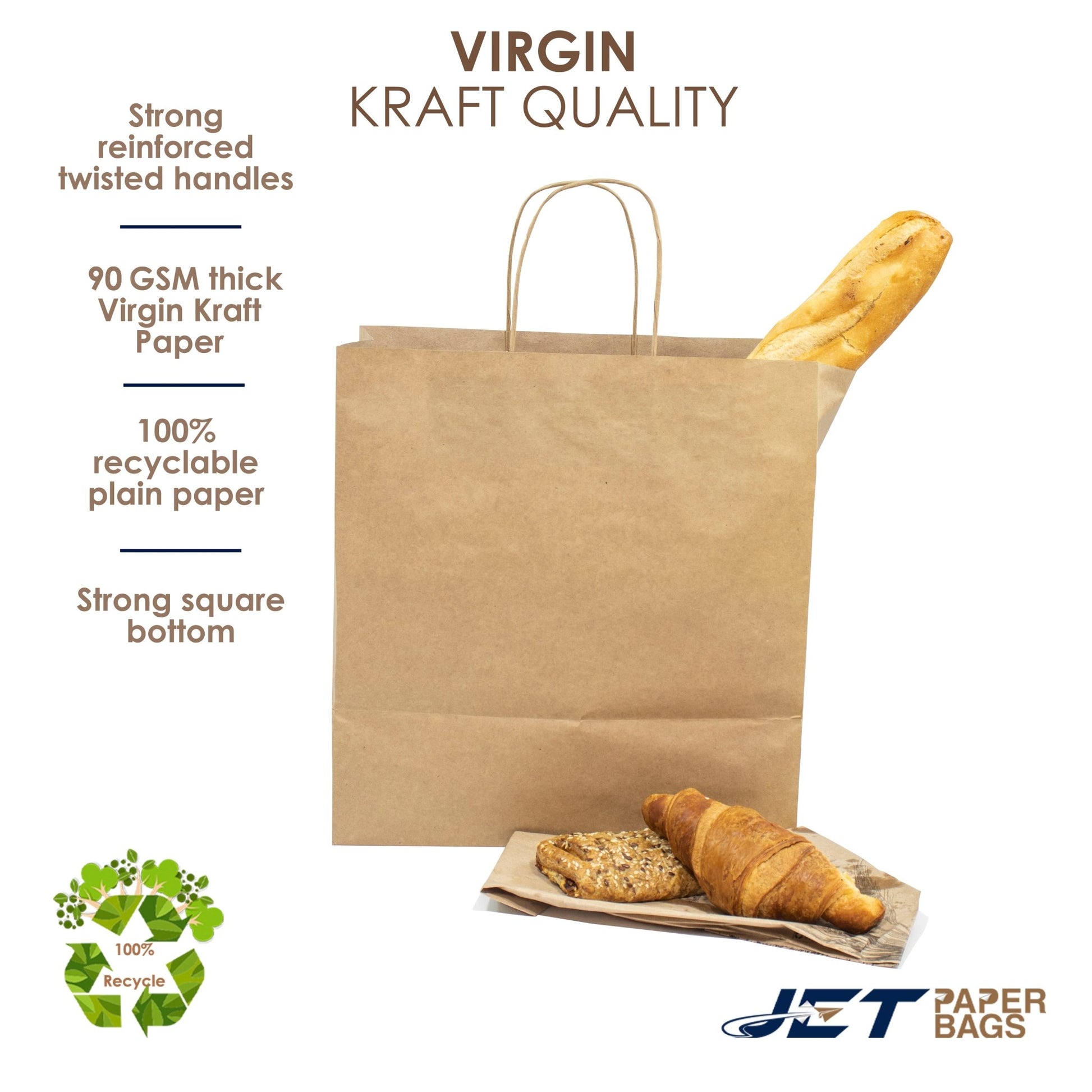 BROWN Paper Bags with Twisted Handles - TARA - 11" x 7" x 12" H - Jet Paper Bags