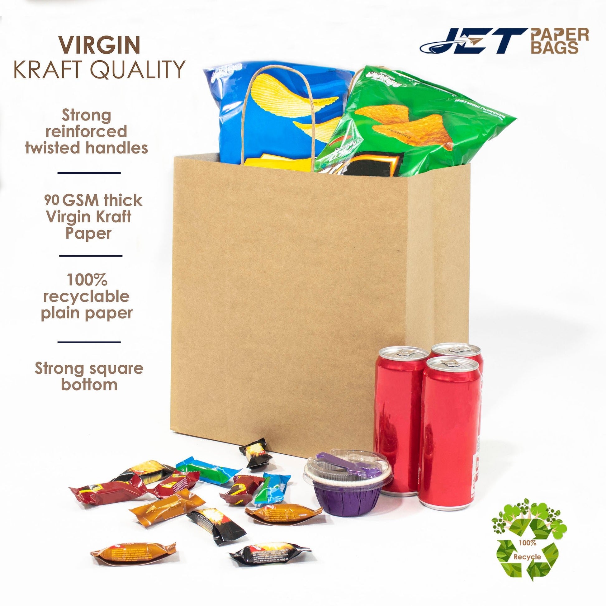 BROWN Paper Bags with Twisted Handles - TARA - 11" x 7" x 12" H - Jet Paper Bags