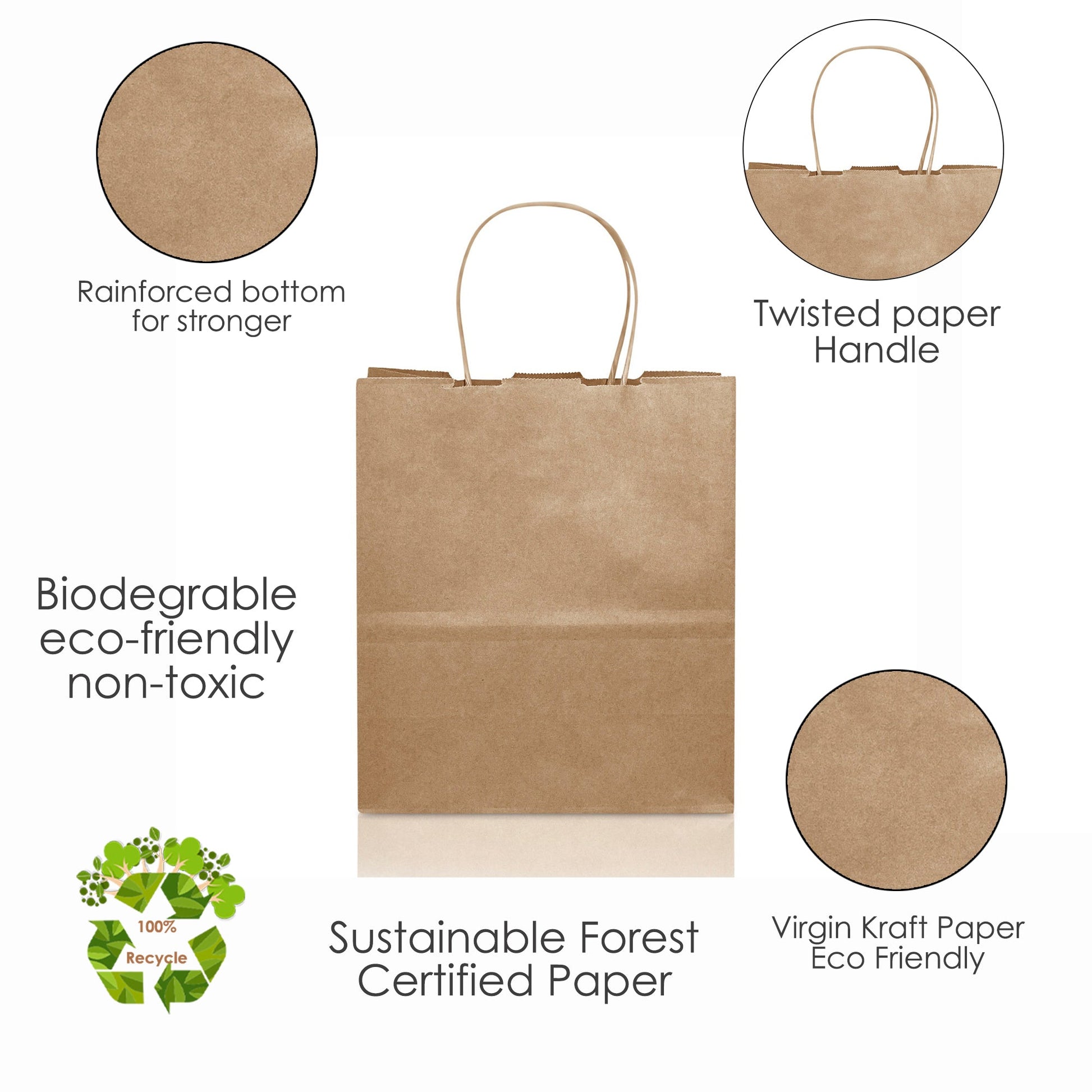 BROWN Small Paper Bags with Twisted Handles - MIMI - 8" x 4" x 9H" - Jet Paper Bags