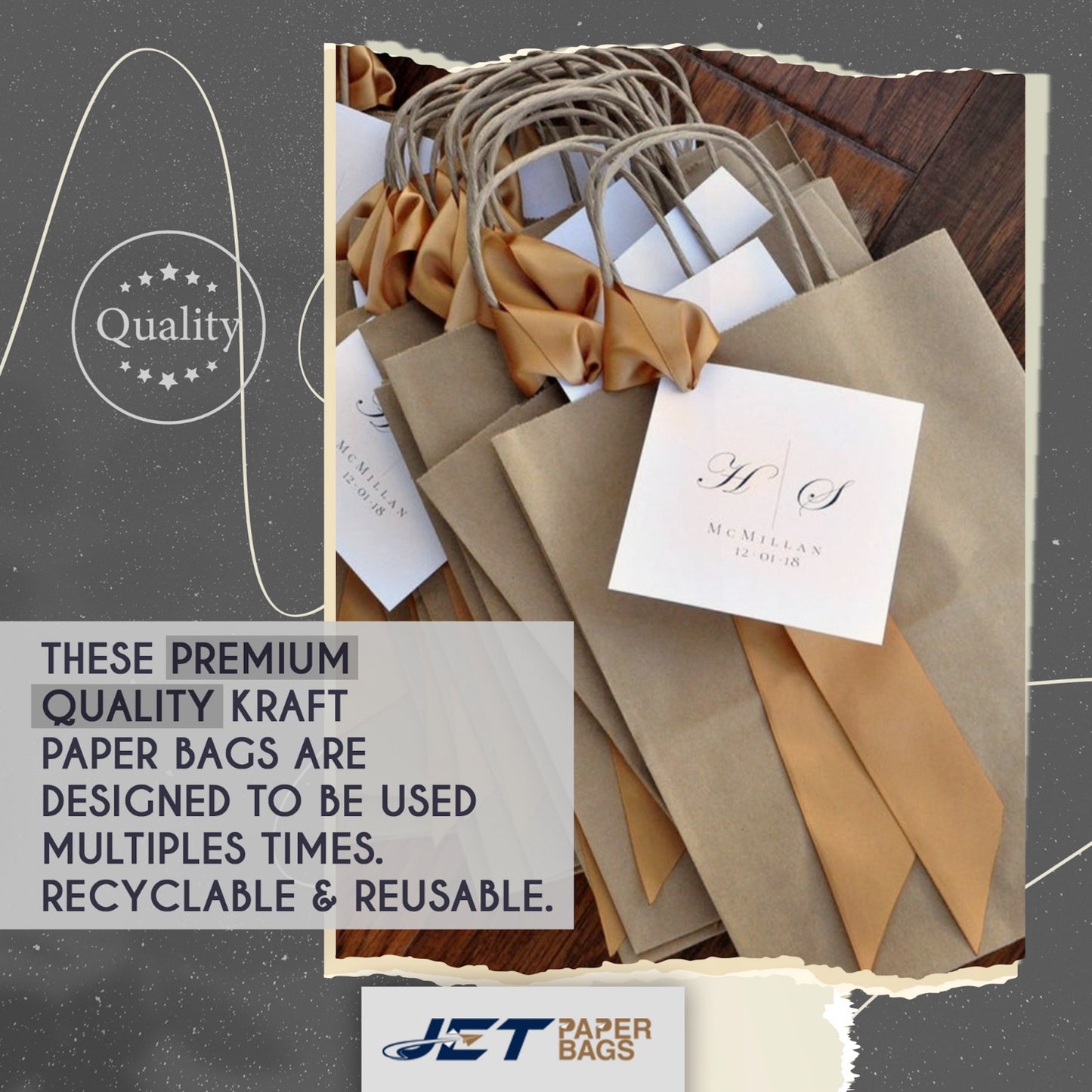 BROWN Paper Bags with Twisted Handles -JADE-6.50" x 3.5" x 12"H