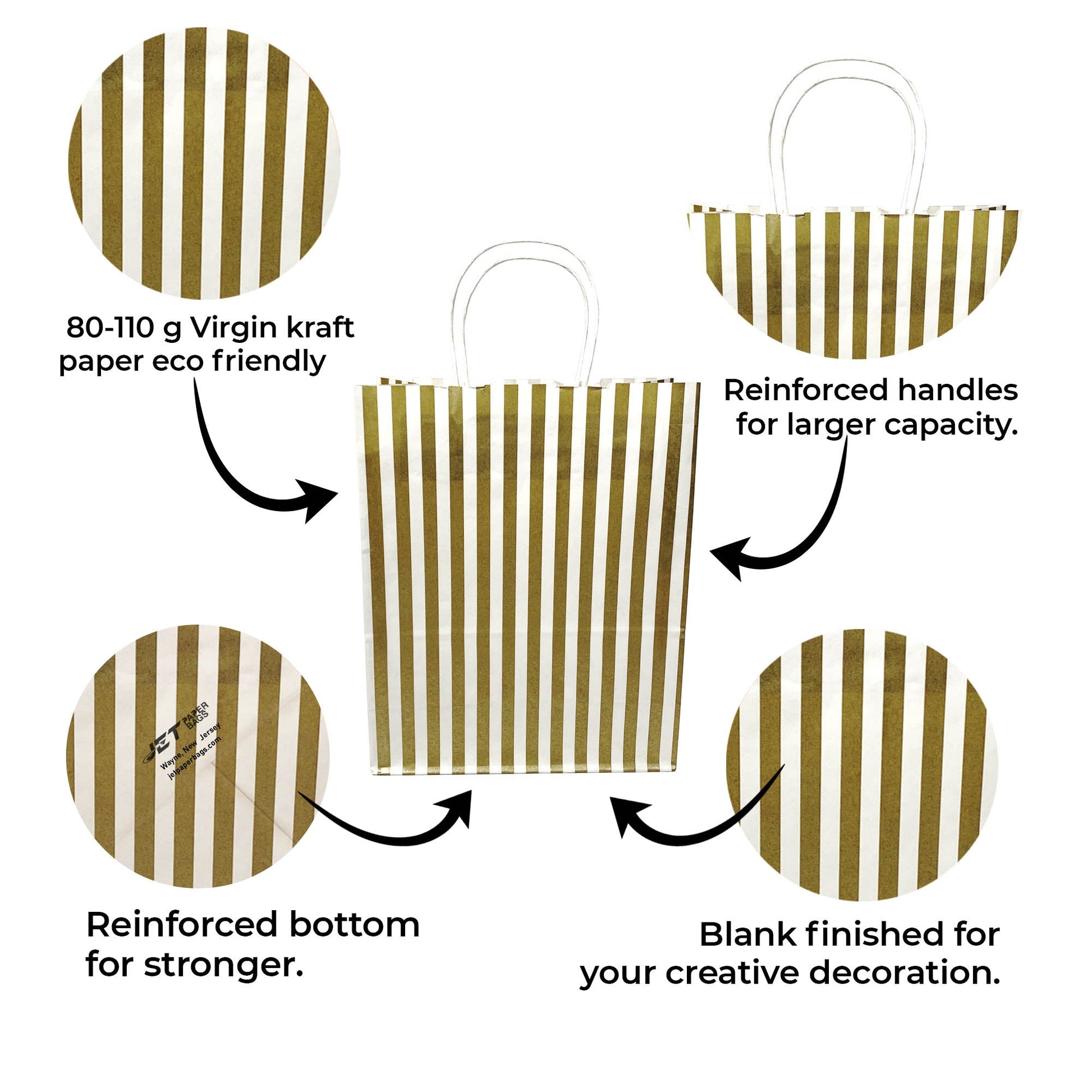 GOLD Colored Paper Bags with Twisted Handles - 10" x 5" x 12H“ - Jet Paper Bags