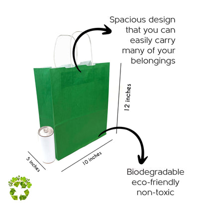 GREEN Colored Paper Bags with Twisted Handles - 10" x 5" x 12H“ - Jet Paper Bags