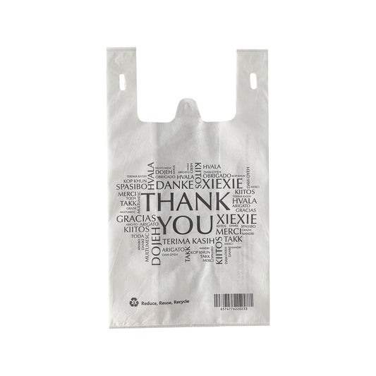 Non - woven Reusable Bags 12.5" x 7.7" x 12.5" Tote Bag, Thank You printed in All Languages, White Bags - Jet Paper Bags
