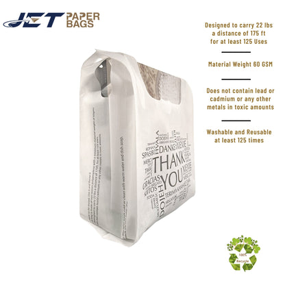 Non - woven Reusable Bags 12.5" x 7.7" x 12.5" Tote Bag, Thank You printed in All Languages, White Bags - Jet Paper Bags