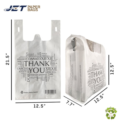 Non - woven Reusable Bags 12.5" x 7.7" x 12.5" Tote Bag, Thank You printed in All Languages, White Bags - Jet Paper Bags