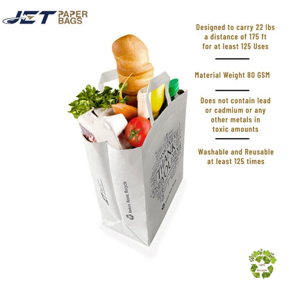 Non - woven Reusable Bags 13.5" x 7.7" x 15.5" Eco - Friendly, Thank You printed in all languages, White Bags - Jet Paper Bags