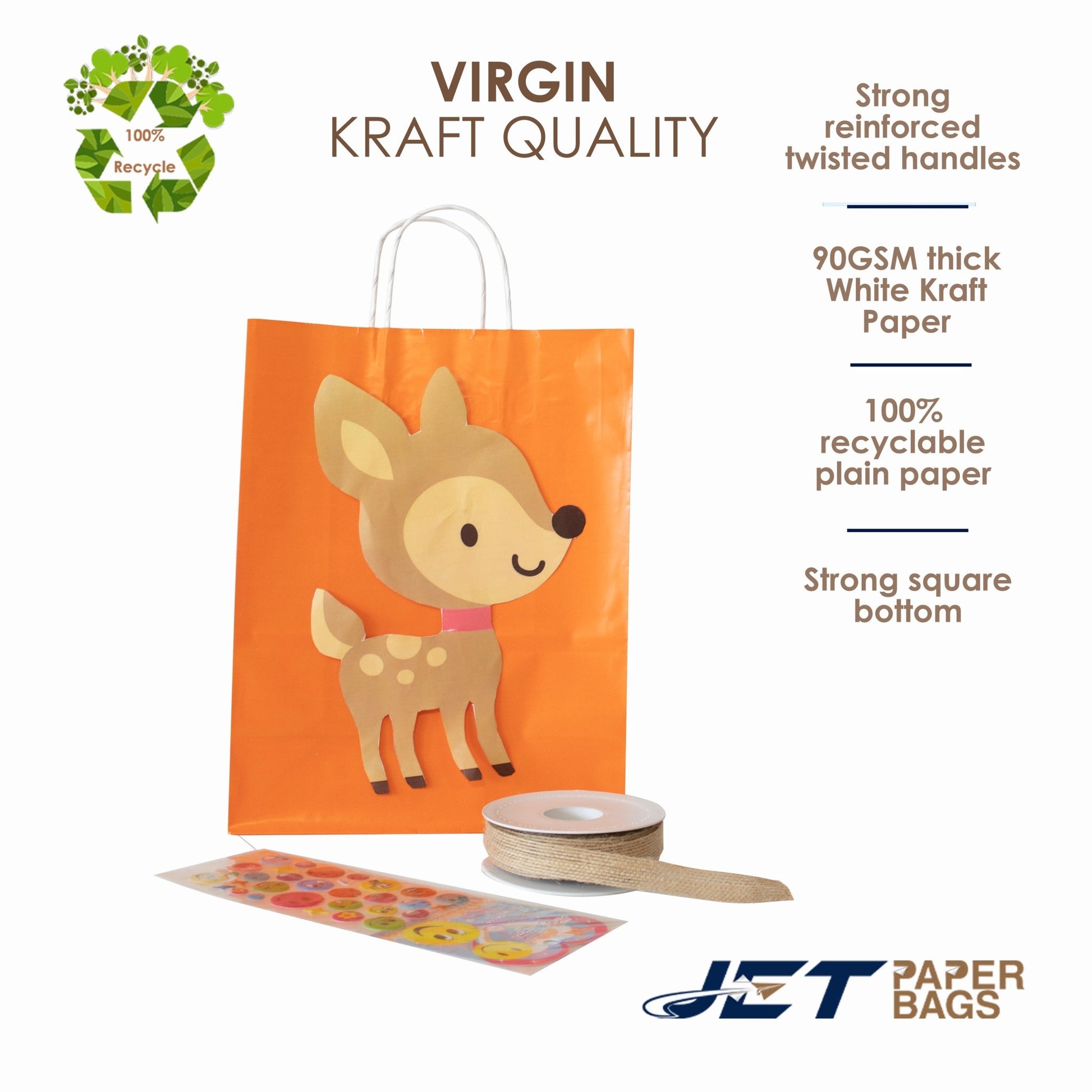 ORANGE Colored Paper Bag with Twisted Handles - 10" x 5" x 12H“ - Jet Paper Bags