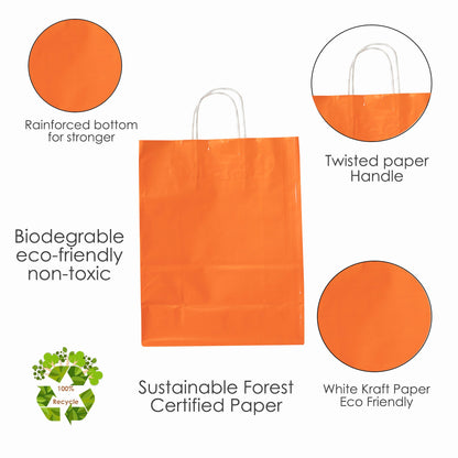 ORANGE Colored Paper Bag with Twisted Handles - 10" x 5" x 12H“ - Jet Paper Bags