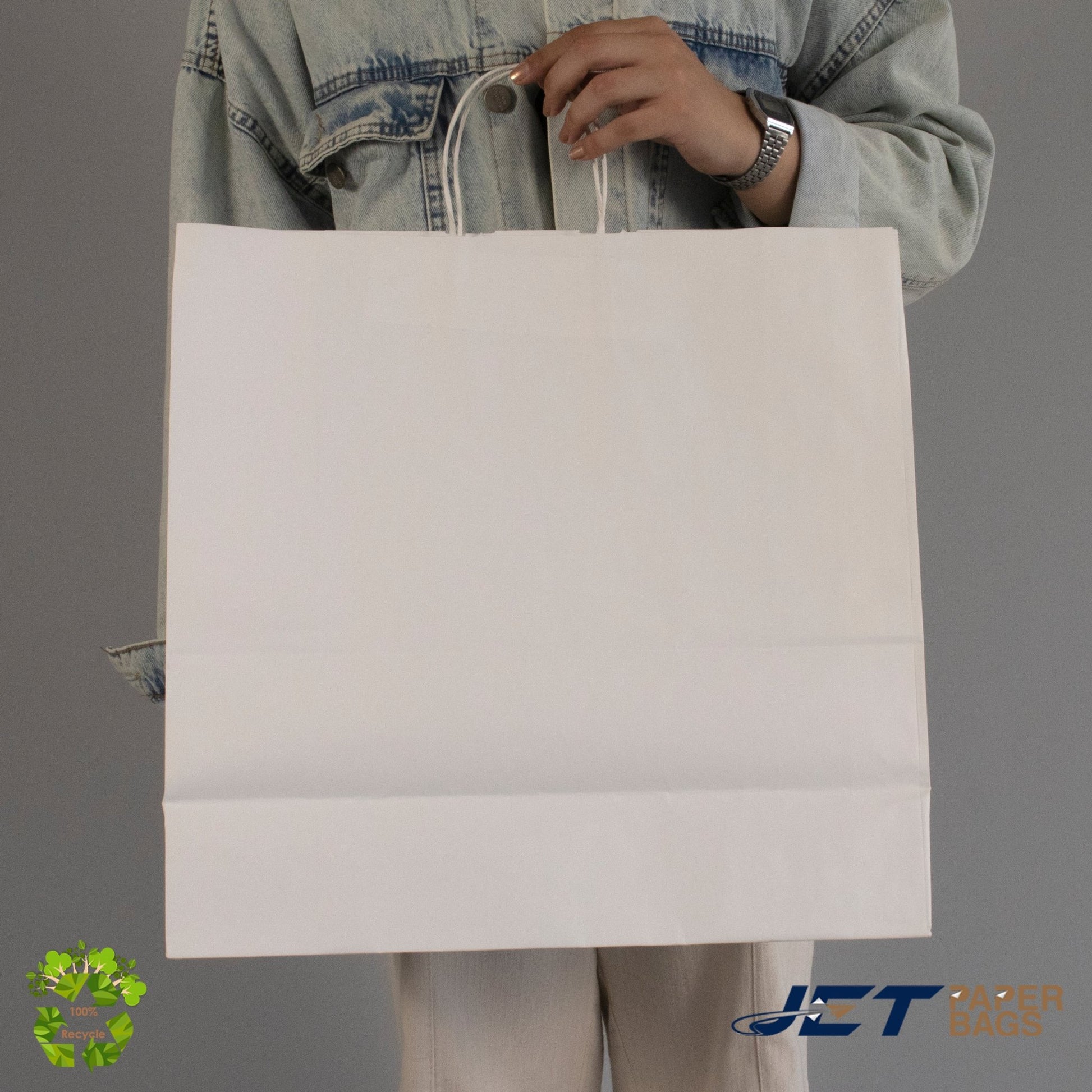 WHITE Large Paper Bag with Twisted Handles - LANA - 18" x 7" x 18"H - Jet Paper Bags
