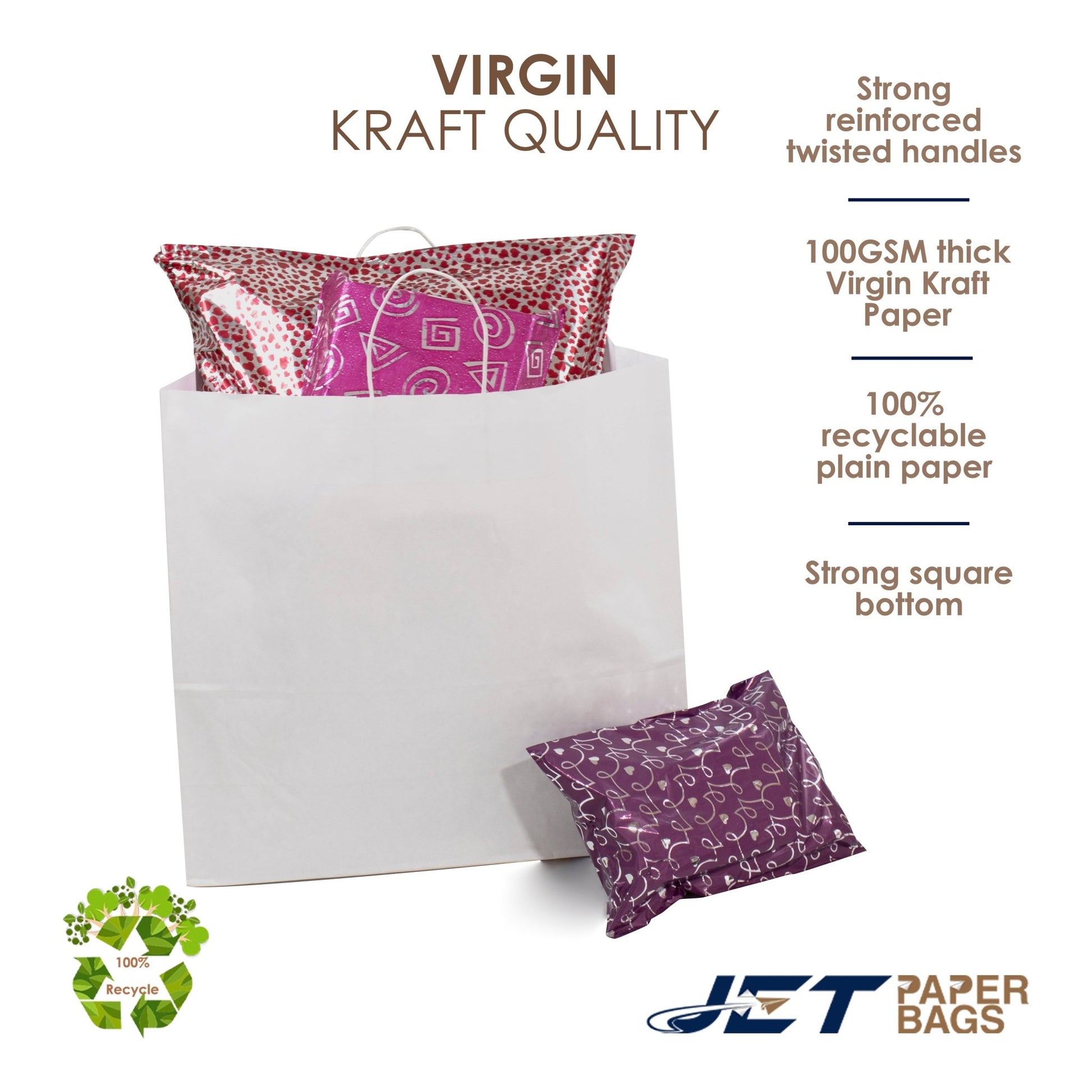 WHITE Large Paper Bag with Twisted Handles - LANA - 18" x 7" x 18"H - Jet Paper Bags