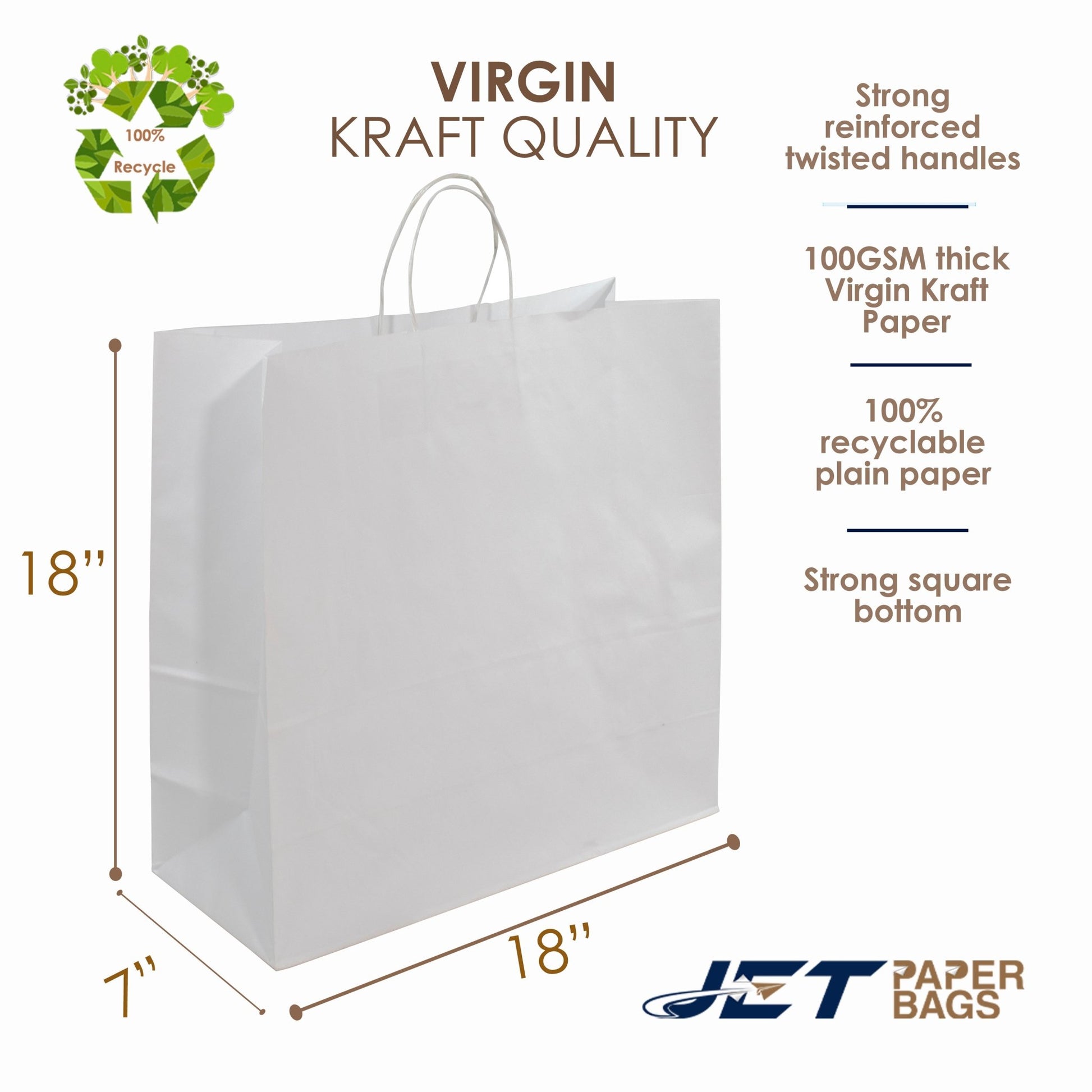 WHITE Large Paper Bag with Twisted Handles - LANA - 18" x 7" x 18"H - Jet Paper Bags
