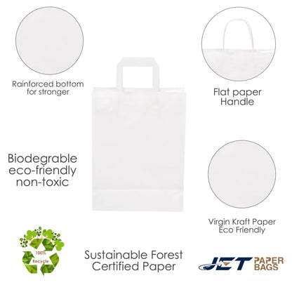 White Paper Bags with Flat Handles - CARA FLAT - 8.50" x 4.75" x 10"H - Jet Paper Bags
