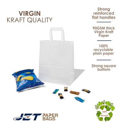 White Paper Bags with Flat Handles - CARA FLAT - 8.50" x 4.75" x 10"H - Jet Paper Bags