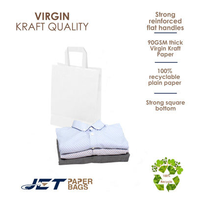 White Paper Bags with Flat Handles - CARA FLAT - 8.50" x 4.75" x 10"H - Jet Paper Bags