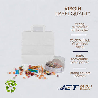 WHITE Paper Bags with Flat Handles - RAY - 11" x 6" x 11.5"H - Jet Paper Bags